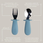 Ali+Oli Spoon & Fork Learning Set for Toddlers (Powder Blue) 6m+ Grab Easy BPA Free Food-Grade Silicone Handle, Kids Silverware Self Feeding Baby Utensil, Multi-stage Baby Feeding Set Ergonomic Design