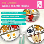 Stainless Steel Divided Plates + Silicone Sleeve and Storage Lid | Baby, Toddler, Kids | Dinner & Snack Plates | 2 Pack