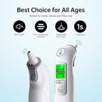 Ear Thermometer, Highly Accurate Ear Thermometer for Kids, Adults and Babies, 30 Memory Recall, 1s Result and 3-Color Fever Alert, with 24 Disposable Probe Covers, Gray