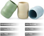 PandaEar 3 Pack 100% Tiny Silicone Drinking Training Cup for Baby and Toddler, Tiny Open Cups for Infants (Blue/Green/Tan)