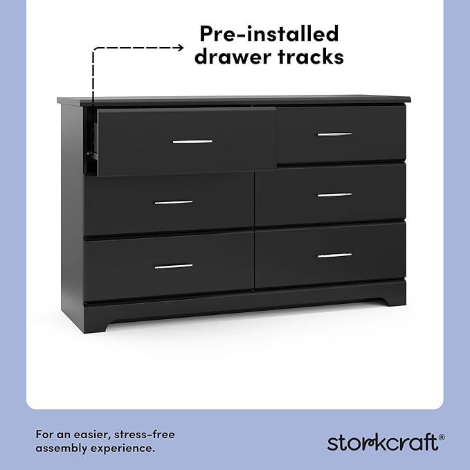Storkcraft Brookside 6-Drawer Dresser (Black) – GREENGUARD Gold Certified, Black Dresser for Bedroom, Kids & Nursery Storage Chest, Safety Interlocking Drawers, Pre-Installed Tracks, Kids Chest