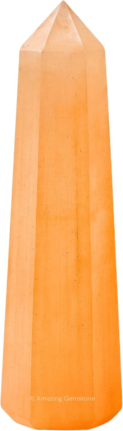 Amazing Gemstone Orange Selenite Crystal Towers ~ Natural Healing Crystal Point Obelisk for Reiki Healing and Crystal Grid (3- Inch)