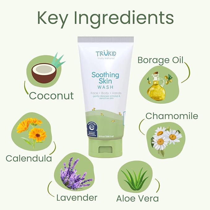 TruKid Kids Body Wash – Natural, Unscented Face, Body & Hand Wash for Sensitive Skin - NEA-Accepted for Eczema – Dermatologist Tested, Non-Toxic, Tear-Free Baby Bath Essential, 8 fl oz