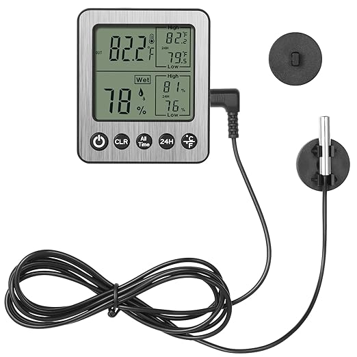 Digital Refrigerator Freezer Fridge Thermometer with Extra Sensor Reptile Thermometer Hygrometer max and min Remember Black ZZ20