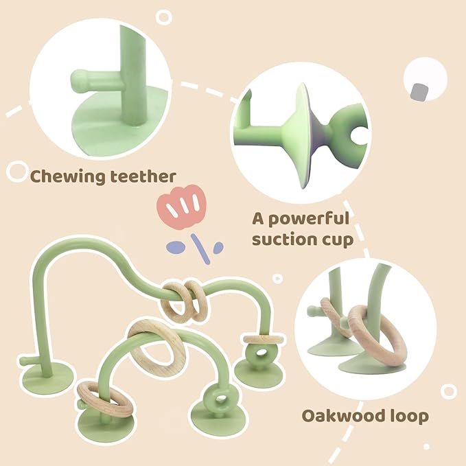 Baby High Chair Suction Toys Teething Chew - Baby Teething Toys Silicone Teethers Table Toys, Food Grade Silicon for 6 12 18 Months (RPinkBeige)