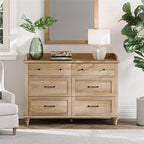 WAMPAT Farmhouse Dresser for Bedroom with 6 Drawers, Kids Dressers with Wide Chest of Drawers, Light Wood Dresser TV Stand for Living Room, Baby Closet Storage Organizer for Nursery, Hallway, Oak