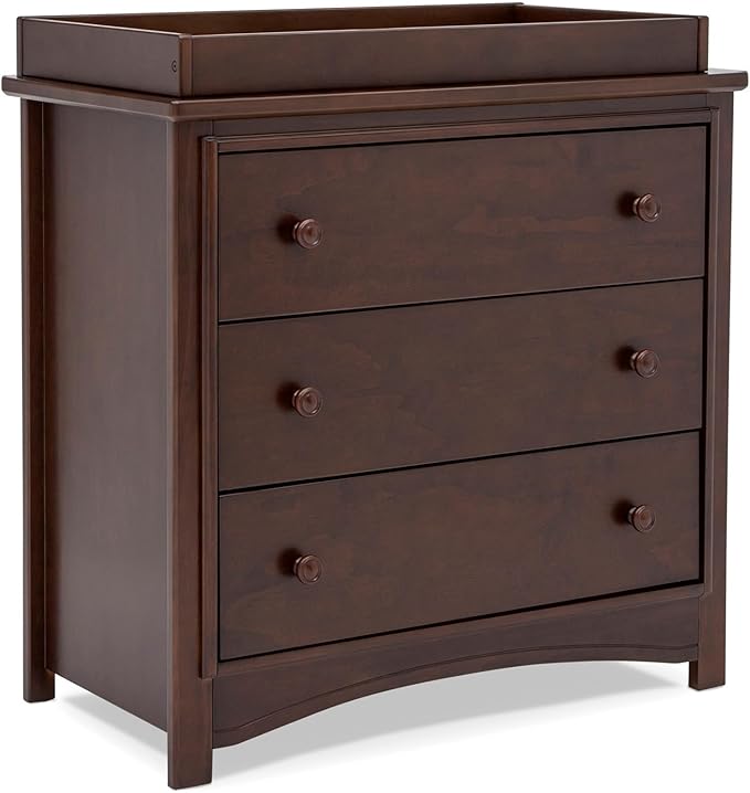 Delta Children Perry 3 Drawer Dresser with Changing Top and Interlocking Drawers, Walnut Espresso