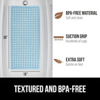 GORILLA GRIP Patented Bath Tub Shower Mat, Machine Washable Bathtub Floor Liner Mats, Suction Cups and Drain Holes to Keep Tubs Clean, Soft on Feet, Bathroom Essentials, 35x16 Inch, Clear Blue