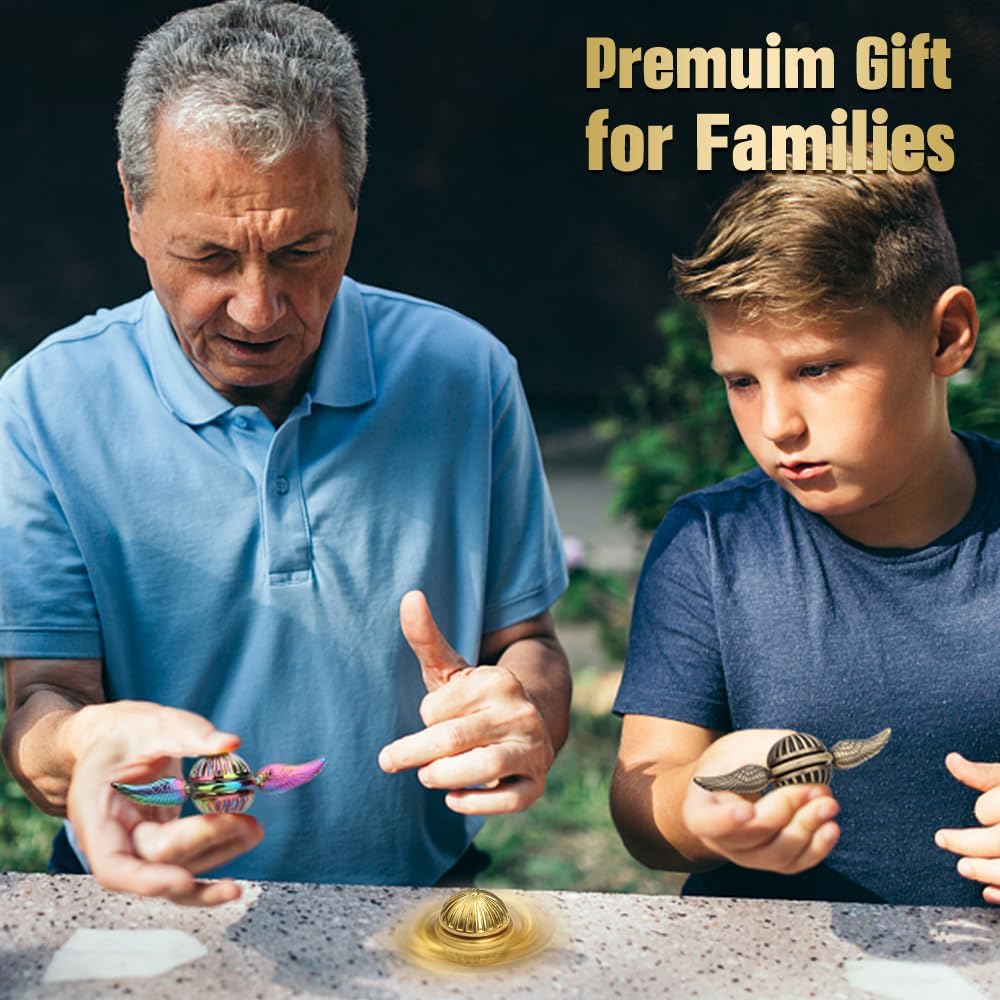 Cool Fidget Spinner for Kids Adults, Magic Orb Finger Hand Spinner Toys Stress Relief Ball Sensory Toy Wizard Fan, Metal Fingertip Gyro Birthday Gift Stocking Stuffer for Boys Girls, Golden Decortion