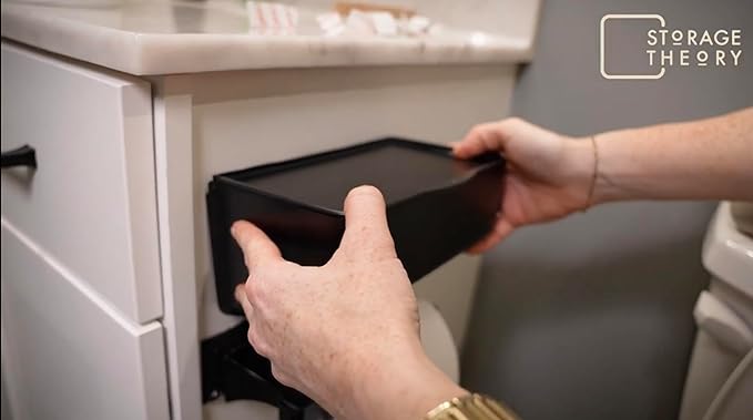 Wipe Holder for Bathroom – Adhesive Wall Mount Organizer for Wet Wipes – Bathroom Toilet Wipes Shelf & Baby Wipe Holder Dispenser, Organize Feminine Products – Black, 1 Pack