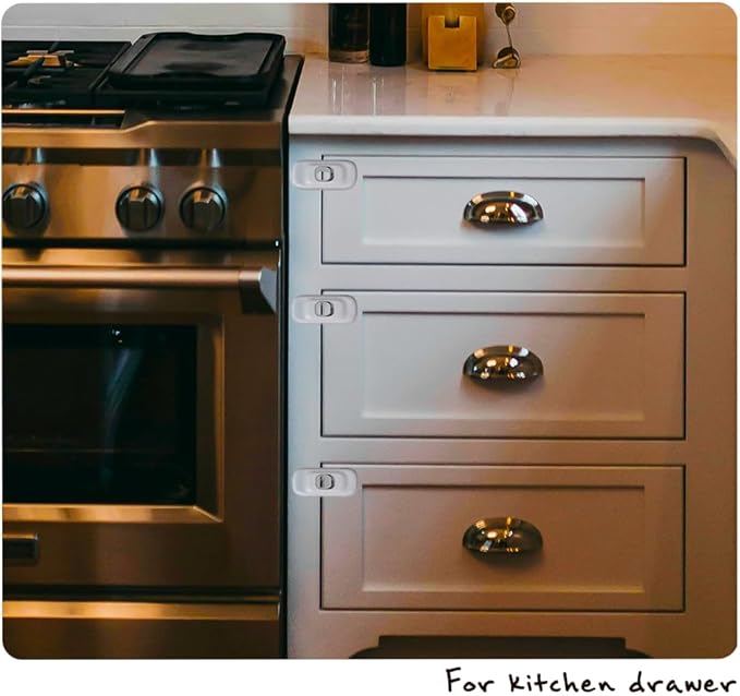 6 of Safety Latch Lock Easy Attachable Install Adhesive for Baby Childen Daycare Child Kids Senior Elder Pet Proofing Accident Prevent Home Kindergarden Preschool Senior Nursery Kitchen Cabinet Fridge