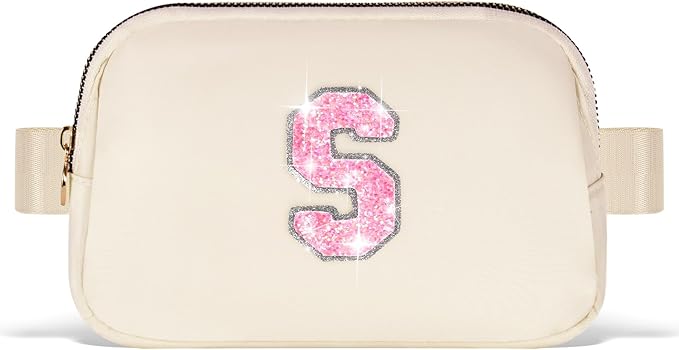 Fanny Pack Belt Bag Crossbody Bags with Initials Letter Patch Trendy Stuff for Teens Cute Stuff Birthday Gifts for Teenager Girls | Khaki,Initial S