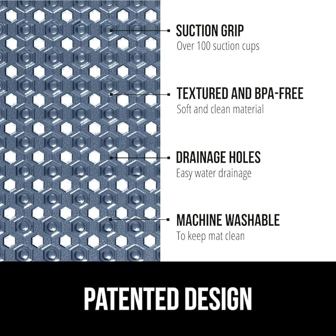 GORILLA GRIP Patented Square Shower Stall Mat, Small Bathtub Floor Mats for Stand Up Showers, Suction Cups and Drainage Holes, Machine Wash, Soft on Feet, Bathroom Accessories 21x21 Inch, Navy Blue