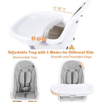 BABY JOY 3 in 1 High Chair, Baby Eat & Grow Convertible Wooden High Chair/Rocking Chair/Booster Seat/Toddler Chair, Infant Dining Chairs w/Double Removable Tray, 5-Point Seat Belt & PU Cushion, Gray