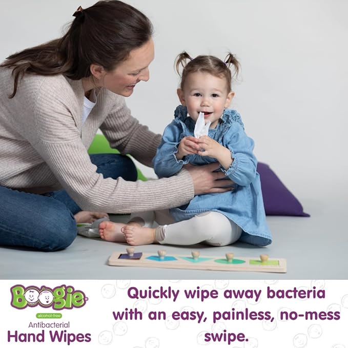 Boogie Antibacterial Hand Wipes by Boogie, Alcohol Free, Hypoallergenic and Moisturizing Aloe, for Kids and Adults -100 Total Wipes (5 Packs of 20)