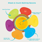 Bath Toys, 14 PCS | Safe & Educational Stacking Cups and Spoons with Numbers | Mold Free & Easy Grip Bath Toys for Baby and Toddler | Bathtub Water Toys with Early Learning Color & Shape Recognition