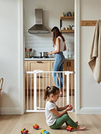 Baby Gate for Stairs, 29.5-40.5" Dog Gate for Doorways, Walk Thru Auto Close Metal Child Gate for The House, Stairs and Doorways, Pressure Mounted Pet Gate for Dog Indoor (White)