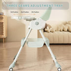 High Chairs for Babies and Toddlers, 4 in 1 Convertible Baby High Chair, Portable High Chair for Travel with Adjustable Height and Back, Foldable HighChair with Wheels& Pu Cushion (Green)