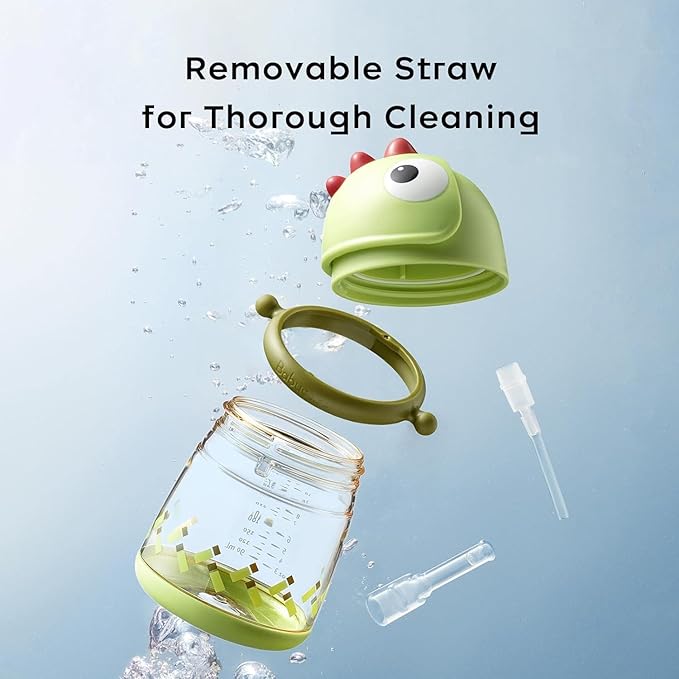 bc babycare Straw Sippy Cups for Toddler, No Spill Sippy Cups for Baby 1+ Year Old, Transition Weighted Sippy Cup with Straw and Strap, 10oz/300ml, Green