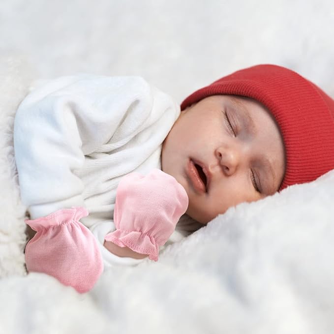 BQUBO Newborn Infant Toddler Mittens No Scratch Cotton Elastic Wrist Gloves Hypoallergenic for 0-6 Months Baby Boys Girls