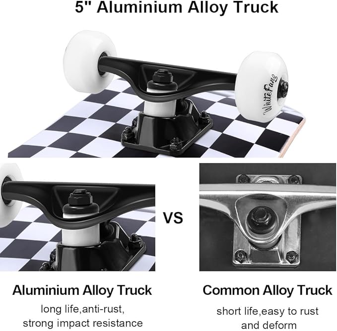 WhiteFang Skateboards for Beginners, Complete Skateboard 31 x 7.88, 7 Layer Canadian Maple Double Kick Concave Standard and Tricks Skateboards for Kids and Beginners