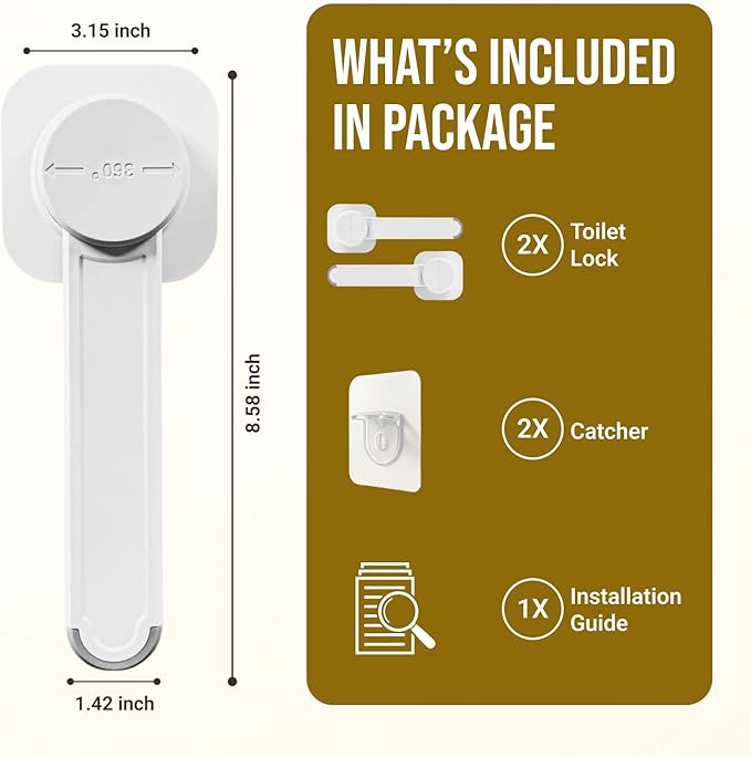 Toilet Locks Baby Proof (2 Pack) - Easy to Install, Use and Effective Toilet Baby Proofing