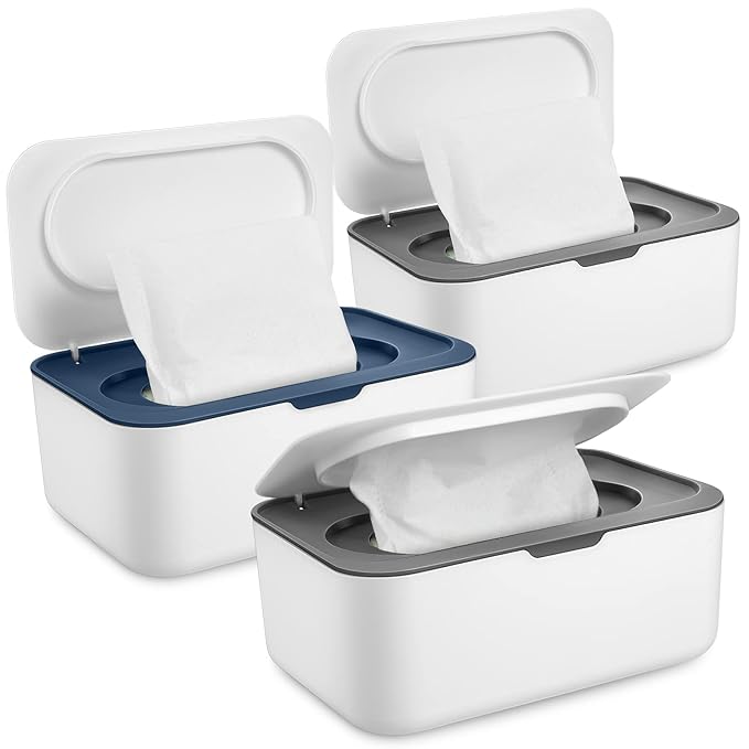 3 Pieces Baby Wipes Dispenser Baby Wipe Holder Container Case with Sealing Design Refillable Box Keeps Wipes Fresh Easy Open and Close for Bathroom Nursery
