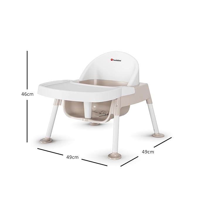 Foundations Secure Sitter 5" Feeding Chair, Stable “No Tip” Feet, 3-Point Adjustable Harness, Removable Tray, Easy to Clean, Smooth Plastic (White/Tan)