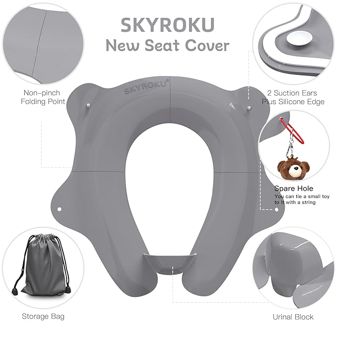 SKYROKU Foldable Kids Toilet Seat – Portable & Anti-Slip Travel Potty Training Seat for Toddlers,Safety material Baby Toilet Seat, Easy Clean & Compact for Home, Daycare, Grandparents House (Ages 2-6)
