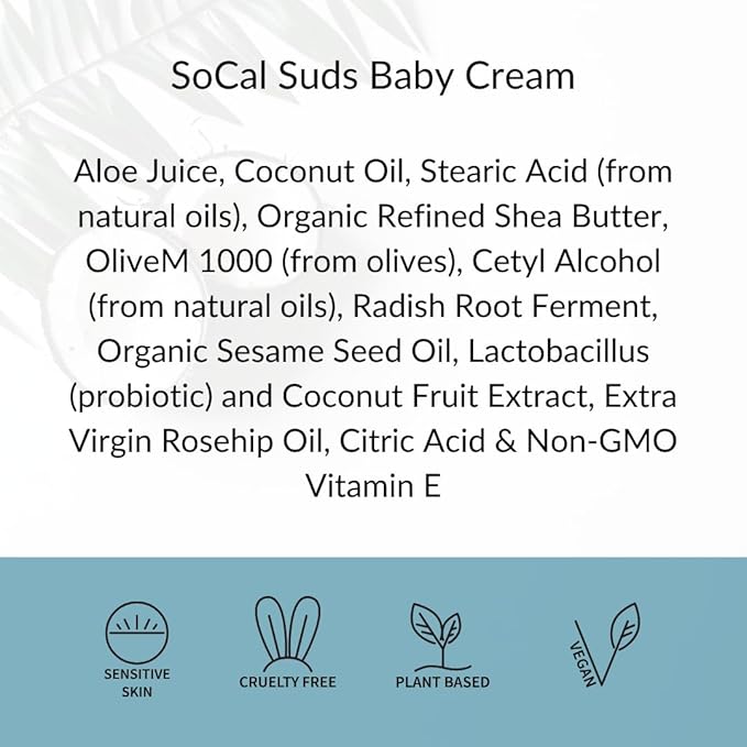 SoCal Suds & Company - Organic Baby Face & Body Cream - Natural Moisturizer with Shea Butter, Coconut Oil & Aloe for Newborns, Kids & Toddlers - Fragrance Free Shea Body Butter - 8oz