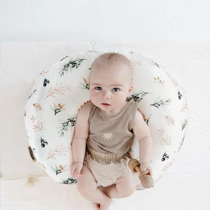 GRSSDER Nursing Pillow Cover Stretchy Minky Removable Nursing Covers for Breastfeeding Pillows, Ultra Soft Comfortable Slipcover for Baby Boy and Girls, Watercolor Olive Pattern