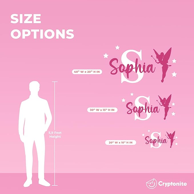 CRYPTONITE Personalized Name & Initial Tinkerbell Vinyl Wall Decals - Baby Girl Bedroom Decor - Fairy & Princess Wall Decals (A. Tinkerbell)