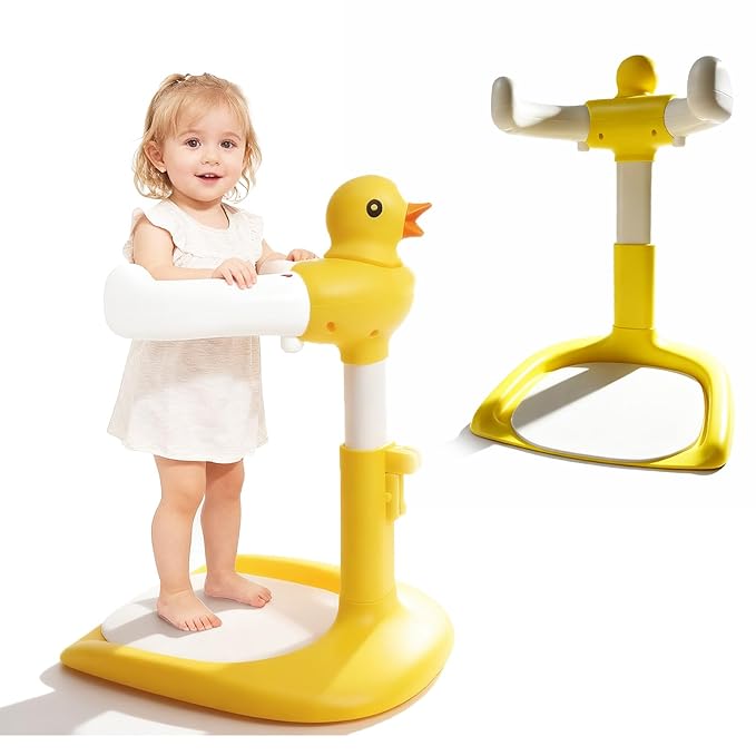 Baby Shower Stand Adjustable Toddler Shower Standing Support with Anti-Slip Base Infants Bath Support for 8-36 Months Portable Bath Helper (Duck)