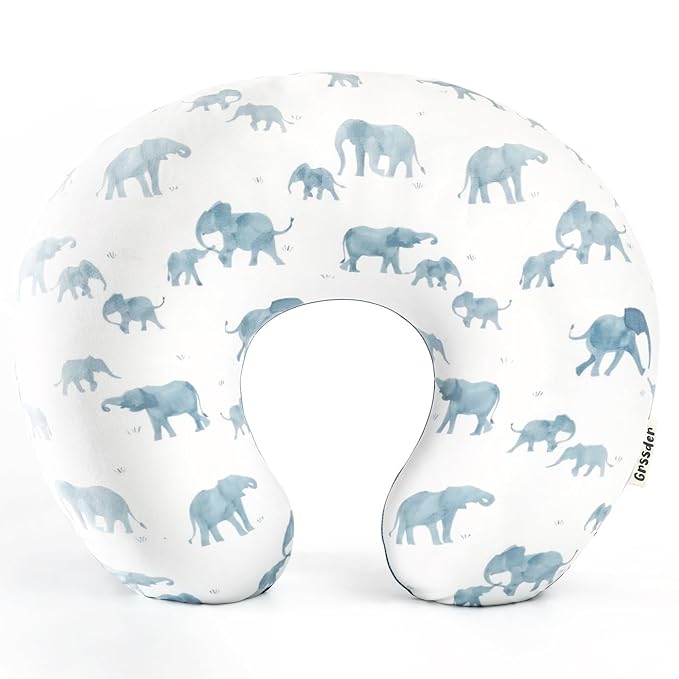 GRSSDER Nursing Pillow Cover Stretchy Minky Removable Nursing Covers for Breastfeeding Pillows, Ultra Soft Comfortable Slipcover for Boy and Girls, Stylish Elephant Pattern