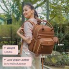 BabbleRoo Leather Diaper Bag Backpack - Baby Essentials Travel Baby Bag, Multi function, Waterproof, with Changing Pad, Stroller Straps & Pacifier Case – Unisex, Natural Brown