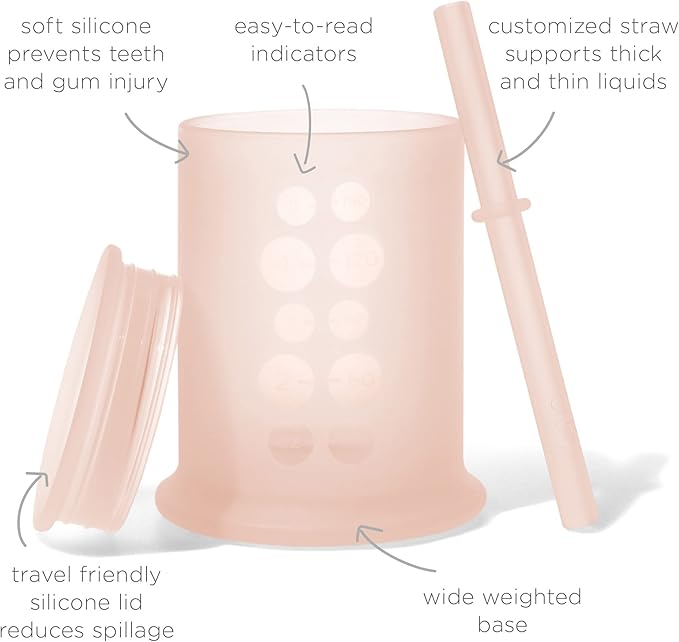 Olababy Silicone Training Cup with Straw Lid | Babies Water Drinking Cup | 6+ Mo Infant To 12-18 Months Toddler | Sippy Cup For Kids & Smoothie Cup | Baby Led Weaning (Coral, 5 oz)