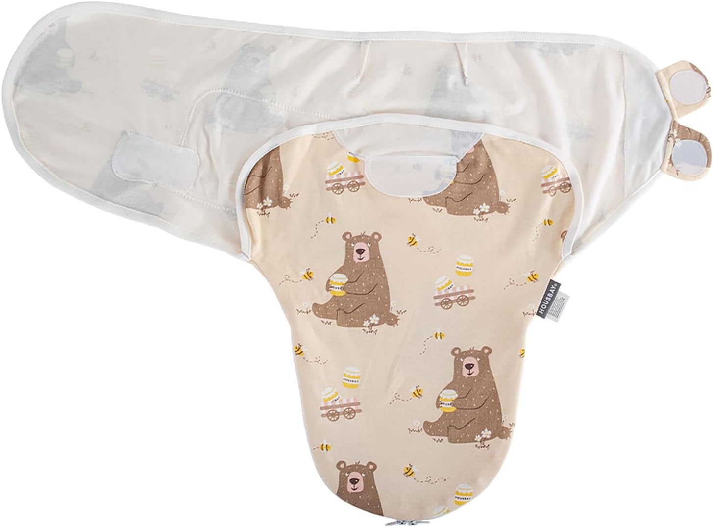 HOUSBAY Baby Swaddle Blanket Boy Girl Super Soft Material Newborn Adjustable Swaddles 2-Way Zipper Sleep Sack 1 Pack (Honey Bear, Medium/Large | 3-6 Months)