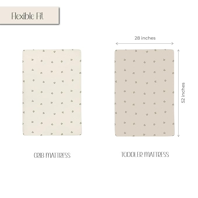 Ely’s & Co. Crib Sheets Baby Girl/Boy Fitted Crib Mattress Sheet Set, 2 Pack, 100% Jersey Knit Cotton, Infant and Toddler Nursery Bedding, Neutral Taupe and Cream with Sage Vintage Print, 28” x 52”