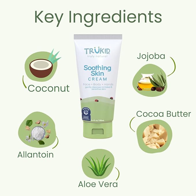 TruKid Natural Eczema Cream for Kids, Toddlers & Babies, NEA-Accepted for Eczema, Safe for Sensitive Skin on Face, Body, & Hands, Unscented, Hydrates & Moisturizes Irritated & Itchy Skin, 3.4oz