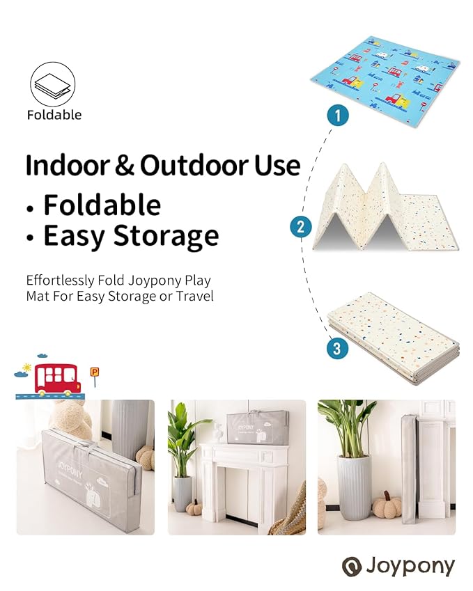 Baby Play Mat, 79" X 71" X 0.6" Extra Large & Thick Reversible Foldable Play Mats for Babies and Toddlers, Anti-Slip Portable Baby Floor Mat for Tummy Time, Baby Mat for Floor with Travel Bag