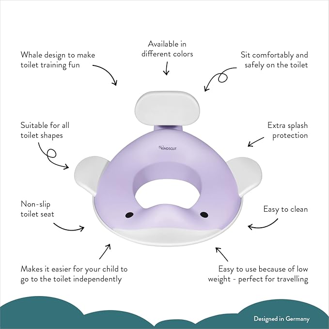 Kindsgut Potty Training Seat in whale design, designed in Germany, suitable for all toilet shapes non-slip toilet seat, Lilac