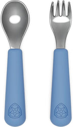 Lalo PAW Patrol Utensils - Toddler Fork and Spoon Set - Stainless Steel and Silicone Ergonomic Toddler Utensils - Children Safe Flatware Set - 2 Pieces - Chase