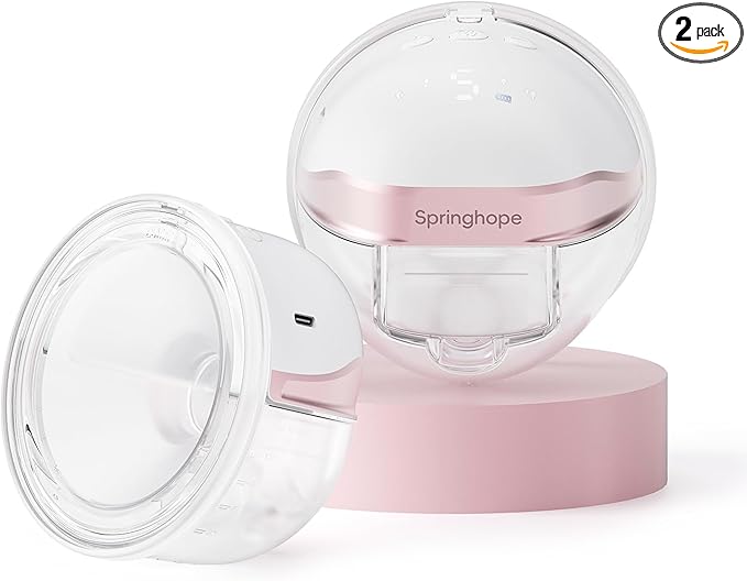Springhope Electric Breast Pump Hands-Free, Wearable Breastfeeding Pump Wireless and Portable with 4 Modes & 9 Levels, Anti-Mistouch Function, Silicone Flange 19/21/24/28mm, BPA-Free