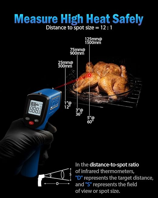 Infrared Thermometer Laser Temperature Gun, Digital Surface Heat Temp Gun Non-Contact for Cooking Food, Pizza Oven, Griddle Meat, Refrigerator, HVAC, Grill, Engine -58 to 752°F (GM321-2)