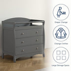 Karl home Changing Table Dresser Baby Diaper Changing Station Infant Nursing Table with 3 Drawers, Safety Rail & Strap for Bedroom, Nursery, Gray