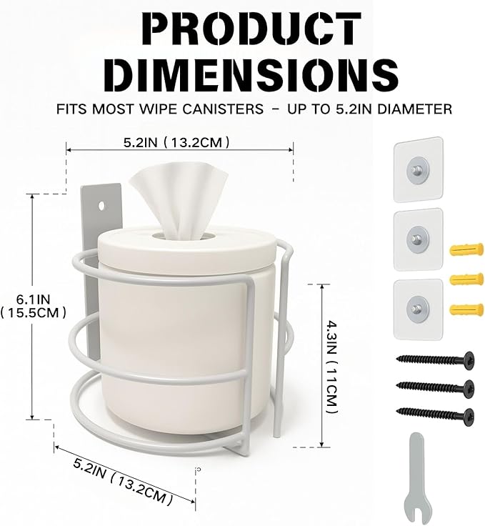 Wall Mount Wipes Holder & Dispenser, Rustproof Bathroom & Kitchen Organizer with 3M Adhesive or Screws, Fit for Clorox, Lysol, Baby & Pet Wipes – No-Drill Space-Saving Wall Rack