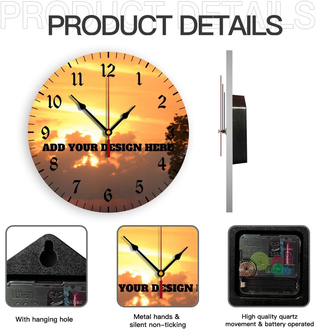 Generic Custom Wall Clock Personalized Clocks with Photo Text Logo Customize Gifts for Kitchen Bathroom Home Wedding Friend Family Lover, 12inch-30cm