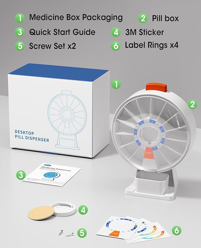 Daviky Pill Dispenser Daily, Large Pill Organizer with Wall-Mounted or Standing Use, 14 Days Pill Box, Push Button Design, Weekly Pill Organizer for Vitamin, Medicine.Supplement, Fish Oil
