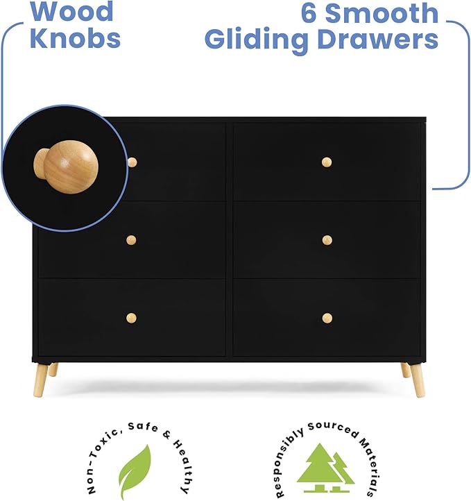 Delta Children Essex 6 Drawer Dresser, Black/Natural