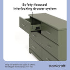 Stork Craft Brookside 6-Drawer Dresser (Olive) – GREENGUARD Gold Certified, Green Dresser for Bedroom, Kids & Nursery Storage Chest, Safety Interlocking Drawers, Pre-Installed Tracks, Kids Chest